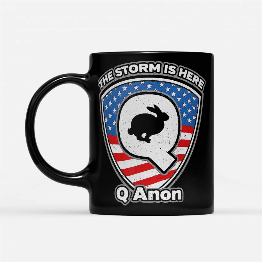 Rabbit The Storm Is Here Qanon American Flag – Black Mug