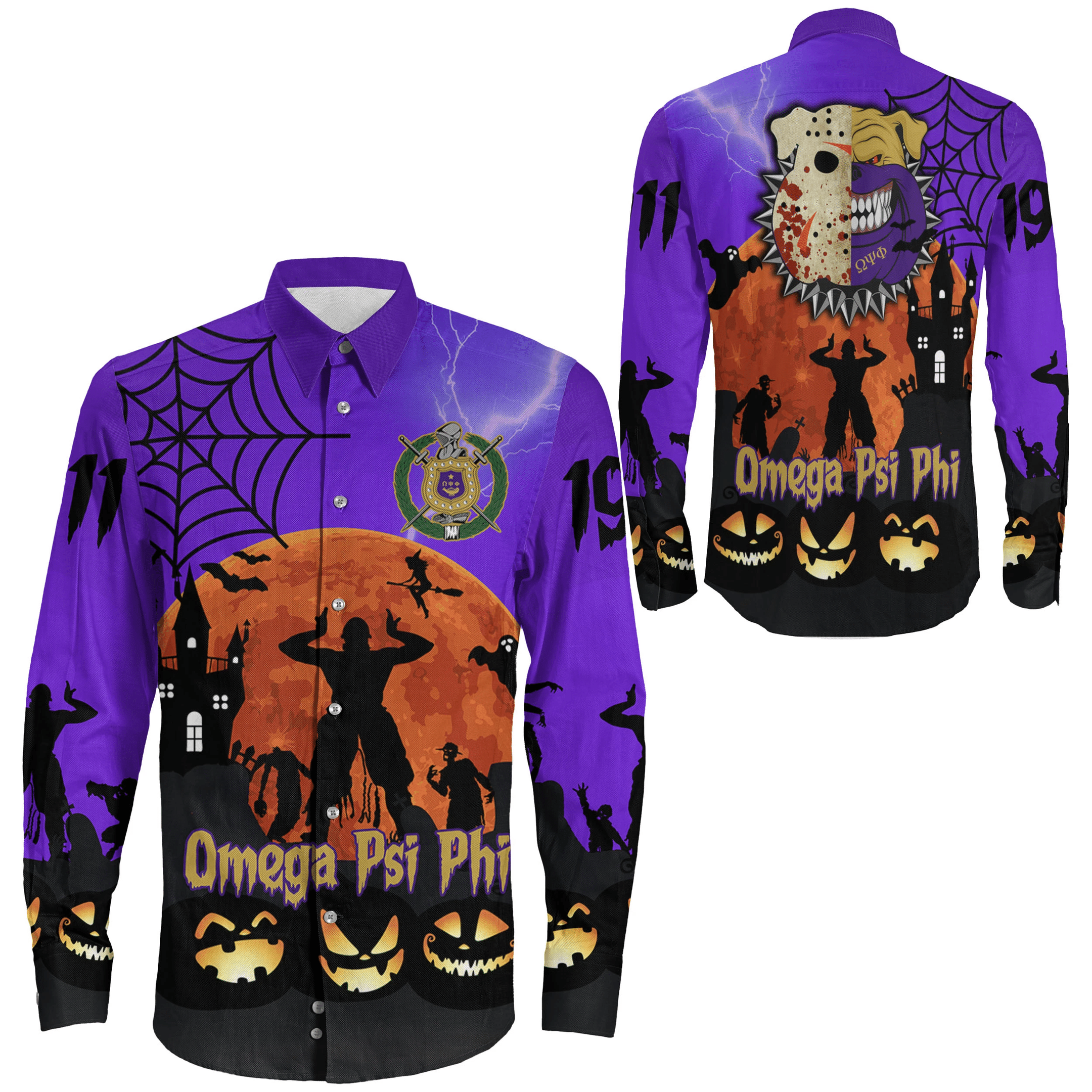 Getteestore Shirt – Omega Psi Phi Halloween Long Sleeve Button Shirt A31