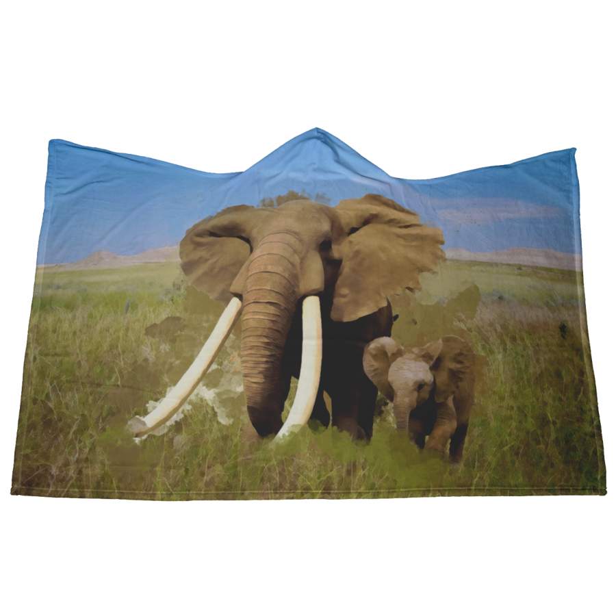 Elephants Hooded Blanket