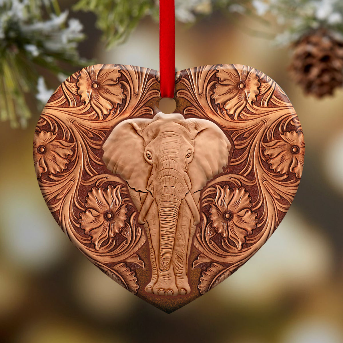 Elephant Wood Sculpture Style – Heart Ornament