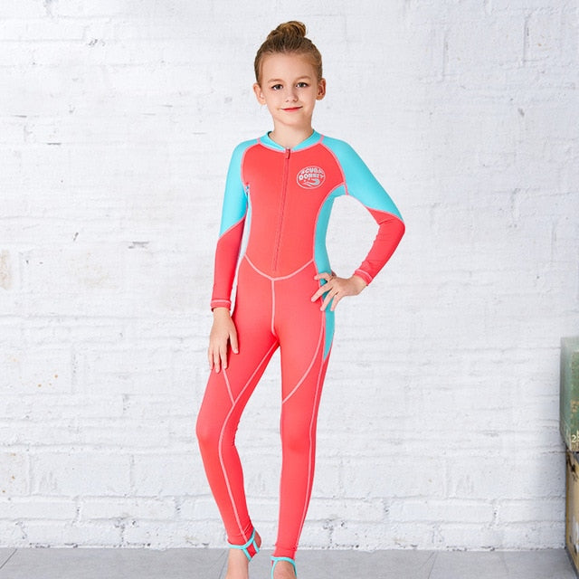 Girls Wetsuit Kids Diving Suit One piece Long Sleeves UV protection Keep Warm Children Swimwear Surfing Rash Guard Girls Sport
