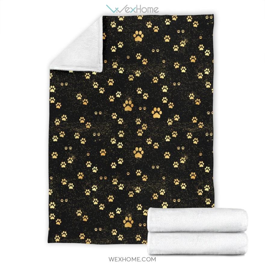 Dog Paws Pattern Print Design Black And Golden Premium Blanket Dog Lovers Blanket