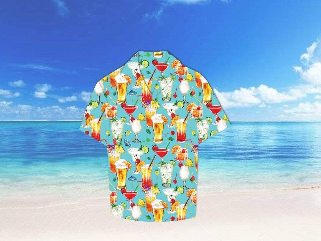 Beer Cocktail Pattern Tropical Hawaii Aloha Shirts Ha6334