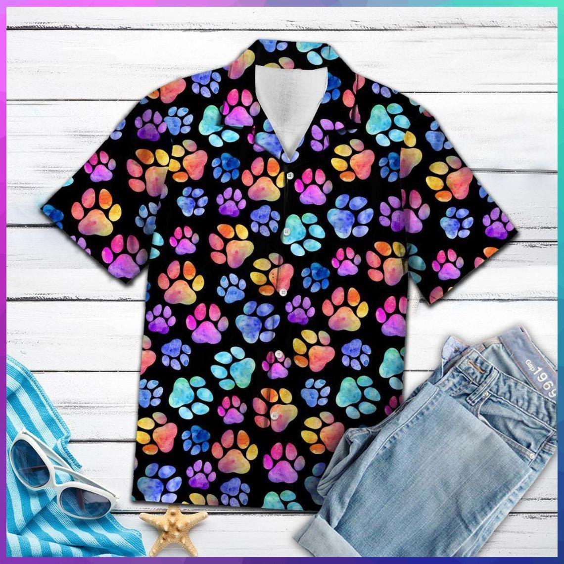 Dog Pawprint Colorful Hawaii Shirt For Men Women Adult Ha97491