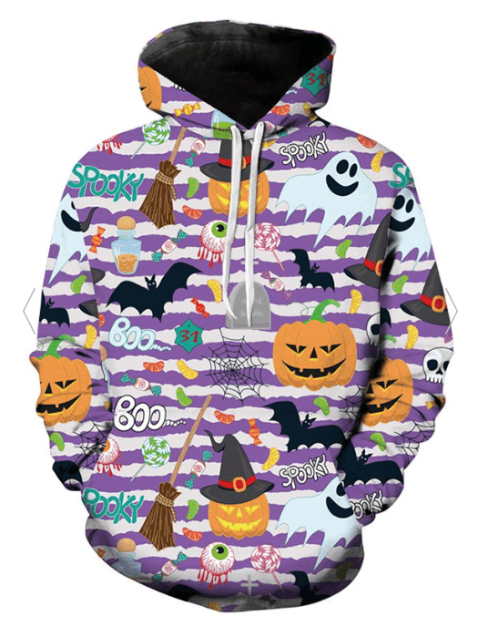 Pumpkin Ghost Candy Pattern Halloween Colorful 3D All-Over Print Unisex Hoodie