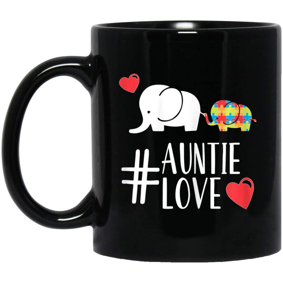 Autism Awareness Aunt Elephant Auntie Heart gift 11oz 15oz Black Mug Idea 2nd April Puzzle Ribbon Support Autism Dad Mom Kids Autistic