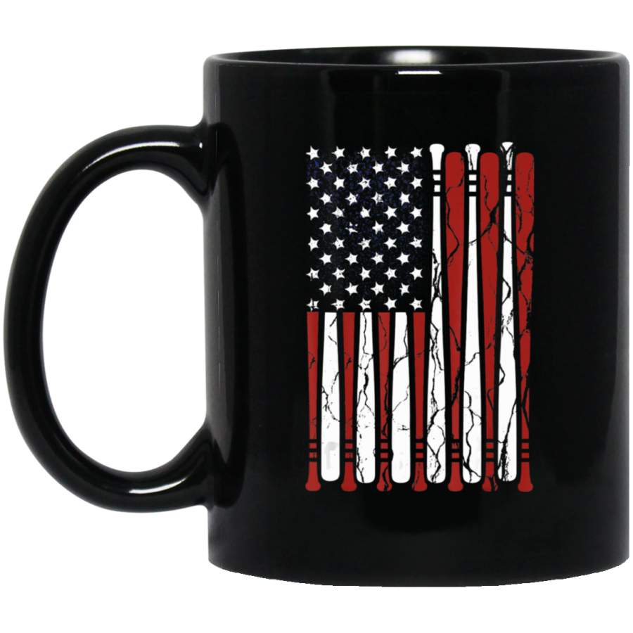 Vintage American Flag Baseball Dad 4th July Coffee Mug