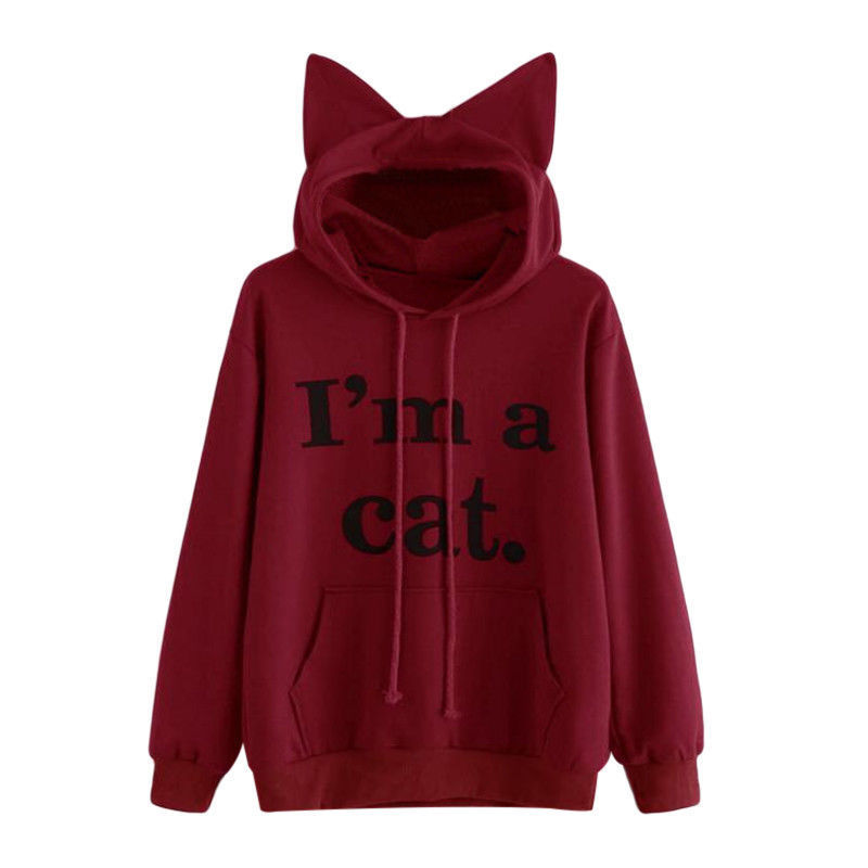 Cute 3D Cat Ear Hoodies Women Hooded Sweatshirt Jumper Hoody I AM A CAT Printed Hoodies Tracksuit Outerwear Top Coat Women alx