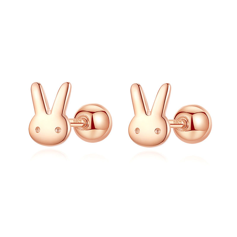 TrustDavis Real 925 Sterling Silver Fashion Sweet Animal Rabbit Screw Stud Earrings For Women Wedding Party Fine Jewelry DA2628 alx