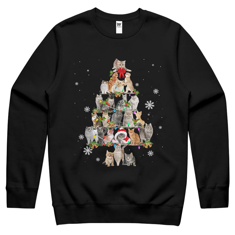 Cute Cats Kitten Christmas Tree Animal Lover Xmas Lights Merry Christmas Crewneck Sweatshirt