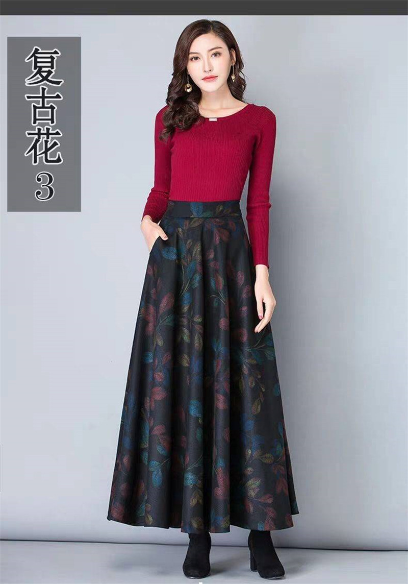 Winter Wool Plus Size 4XL Maxi Skirts Women Vintage A-Line High Waist Woolen Skirts Ladies Office Fashion Long Saia Streetwear alx