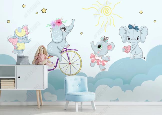 3D Hand-Painted Watercolor Cute Animal Elephant Wall Mural Wallpaper Sww2004