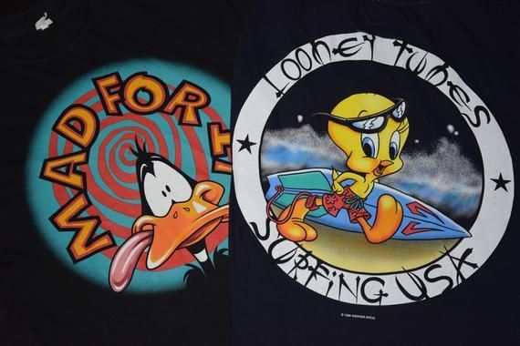 Bundle Of 90S Vintage Surfing Tweety Shirt Size Large 90S Vtg Daffy Duck Teeedium 100 Cotton Vtg Looney Tunes T Warner Bros Shirt