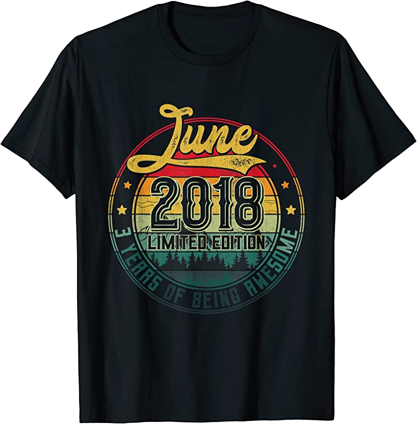 Vintage Retro June 2018 3rd Birthday Gift 3 Years Old T-Shirt