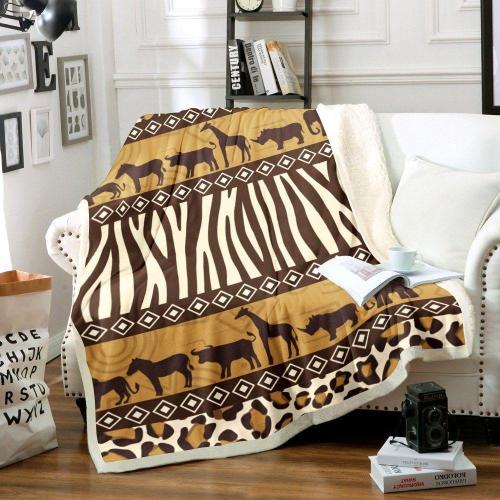 African Animal Sherpa Fleece Blanket Kold