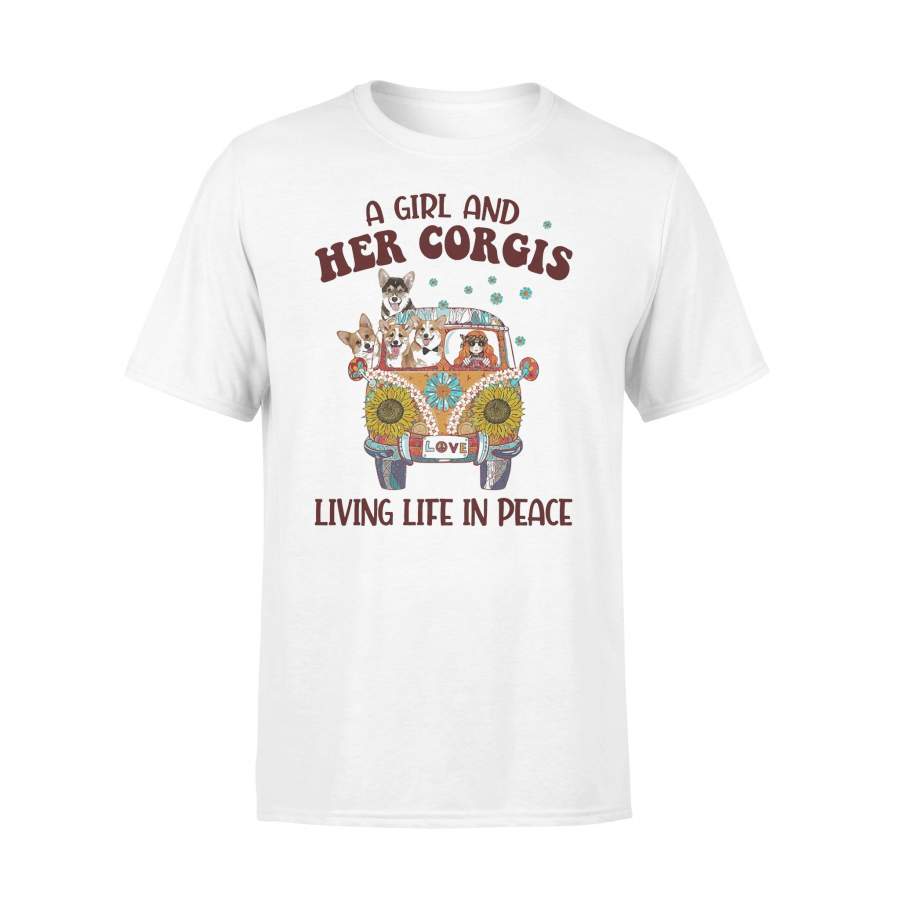 A Hippie Girl And Her Corgi Living Life In Peace T-shirt
