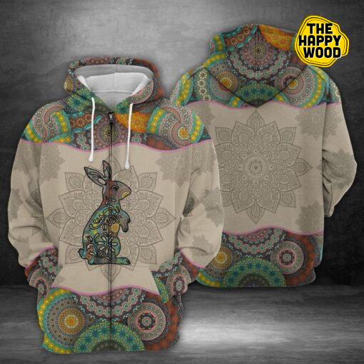 Rabbit Mandala All Over Print Zip Hoodie Sweatshirt