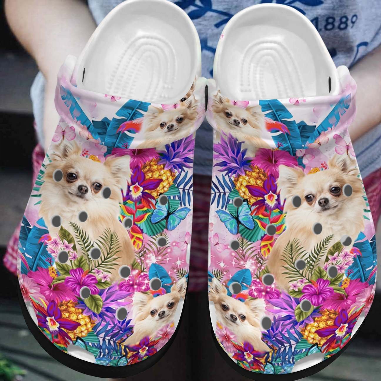 Chihuahua Personalized Clog, Custom Name, Text, Color, Number Fashion Style For Women, Men, Kid, Print 3D Chihuahua Flower