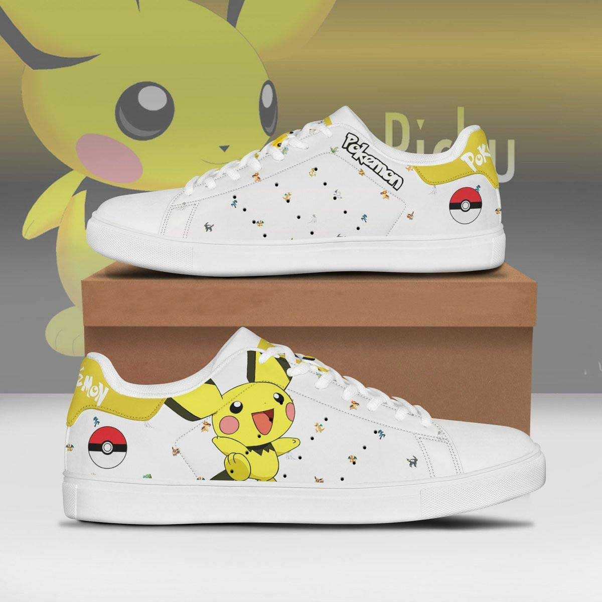 Pokemon Pikachu Anime Christmas Gift For Fan Low Top Leather Skate Shoes Sneakers For Man And Women