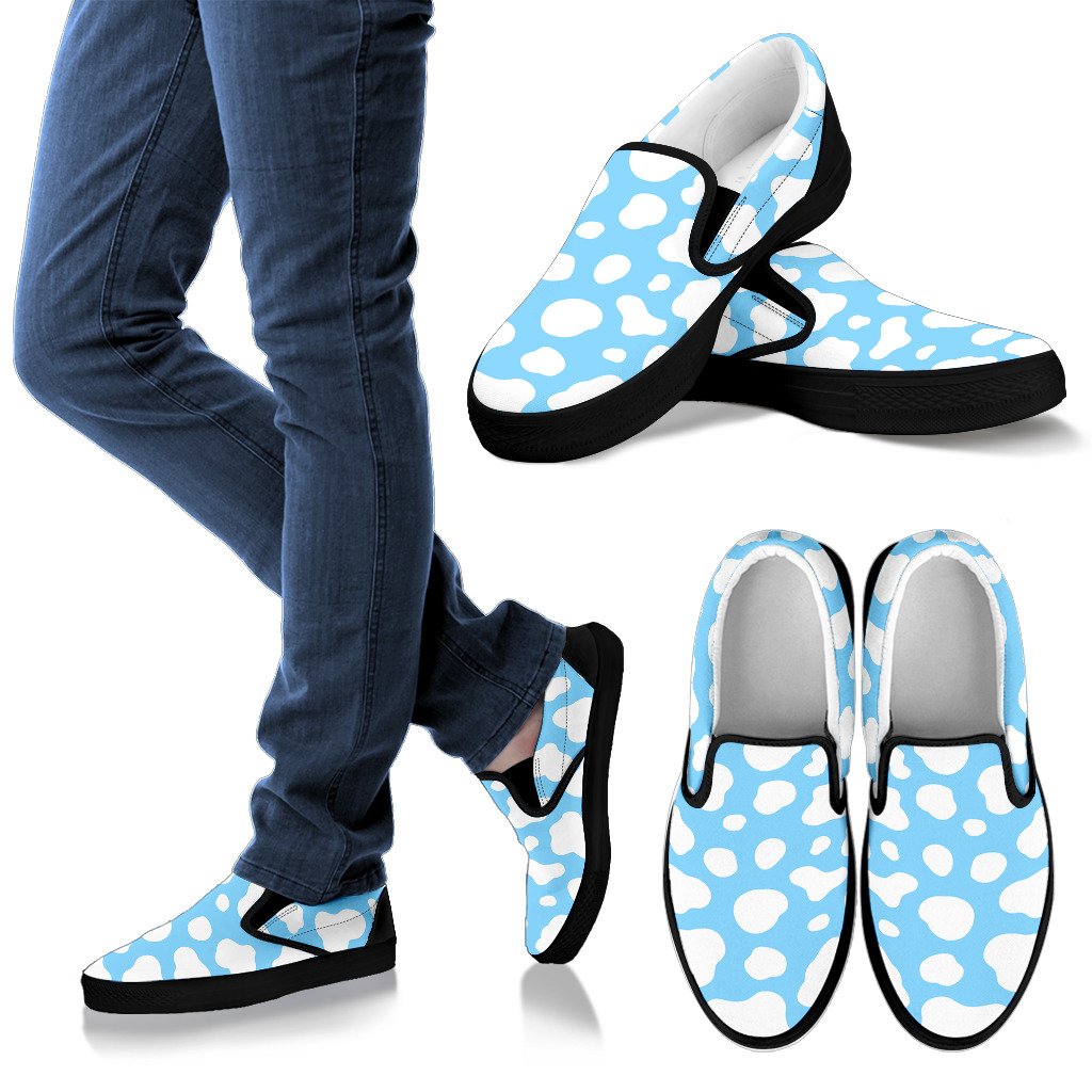 White And Blue Cow Print Women’S Slip On Shoes