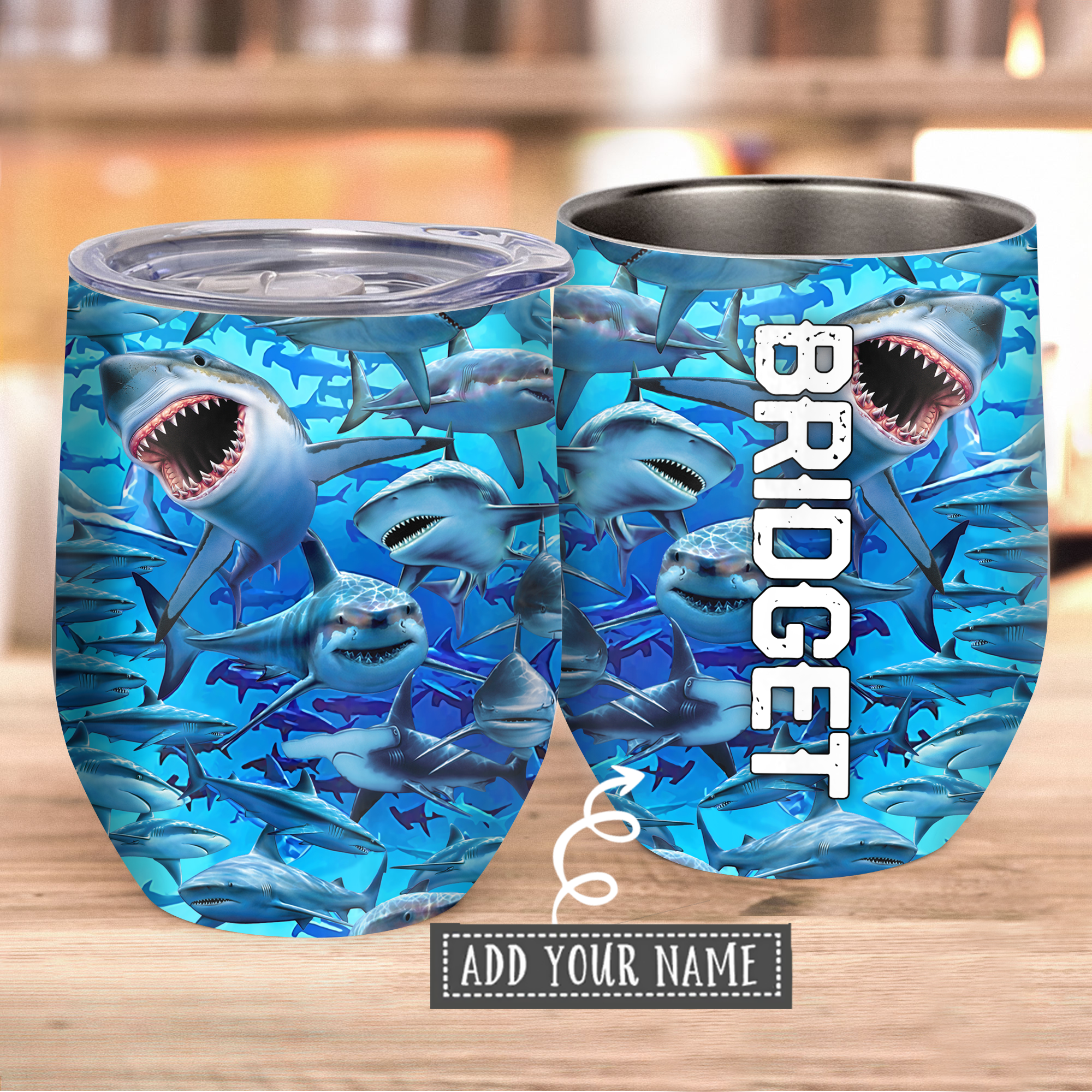 Waybackapparel Shark And Ocean 3D Wine Tumbler