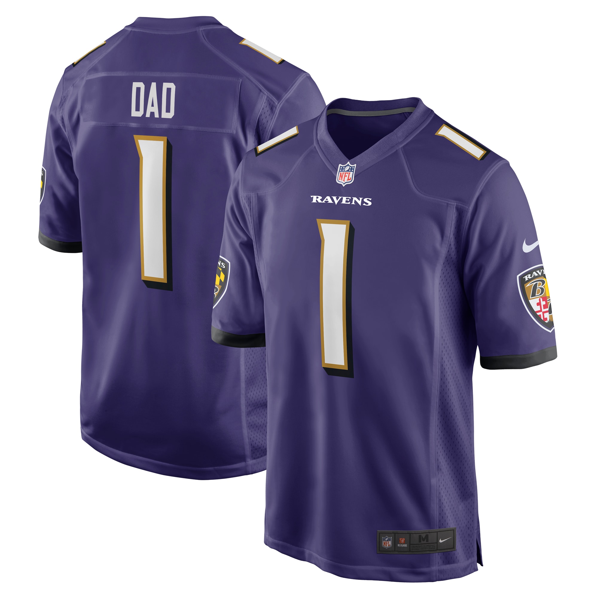 Men’s Baltimore Ravens Number 1 Dad Purple Game Jersey