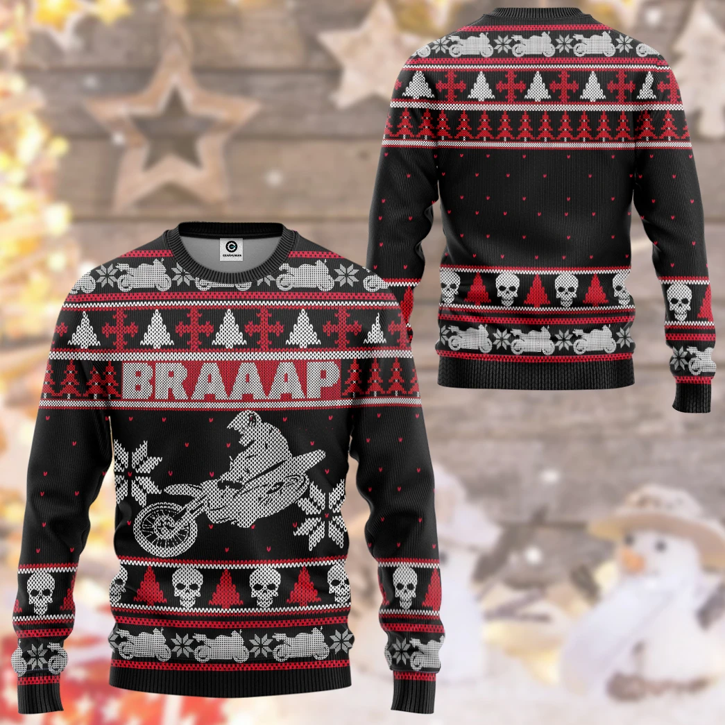 Braaap Dirt Bike Ugly Christmas Sweater | Unisex | Full Size | Adult | Colorful | US3249