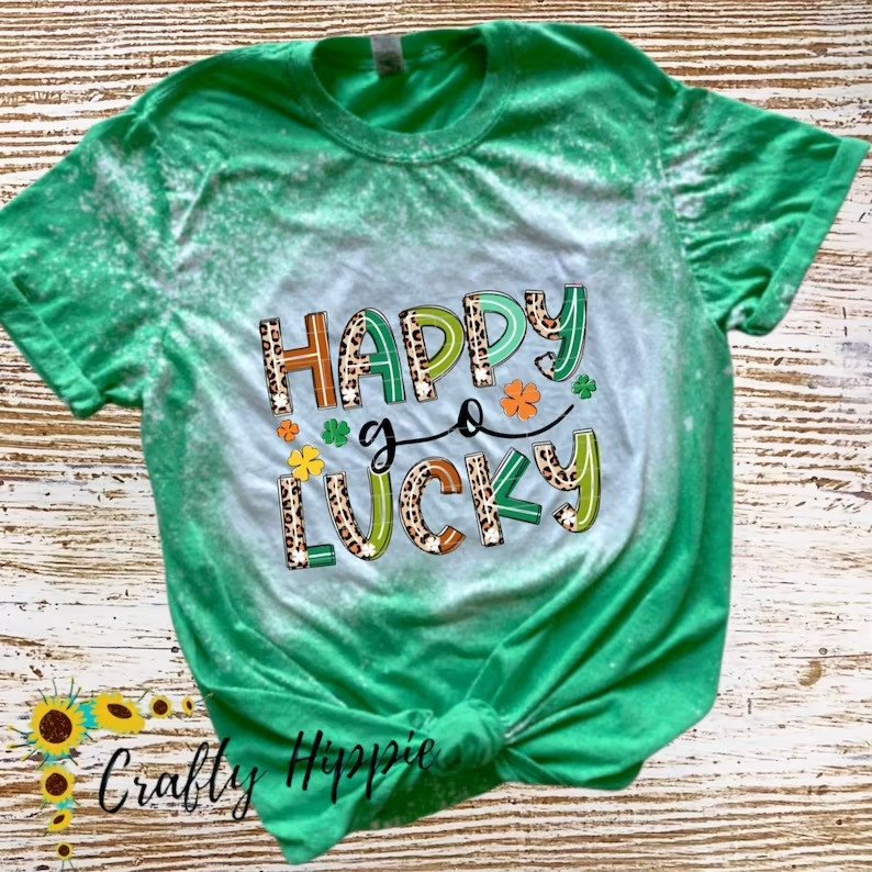 St Patrick’S Day Shirt | Happy Go Lucky Shirt | Leopard St Patty’S Day Bleached Shirt | Distressed Shirt | Shirt For Her