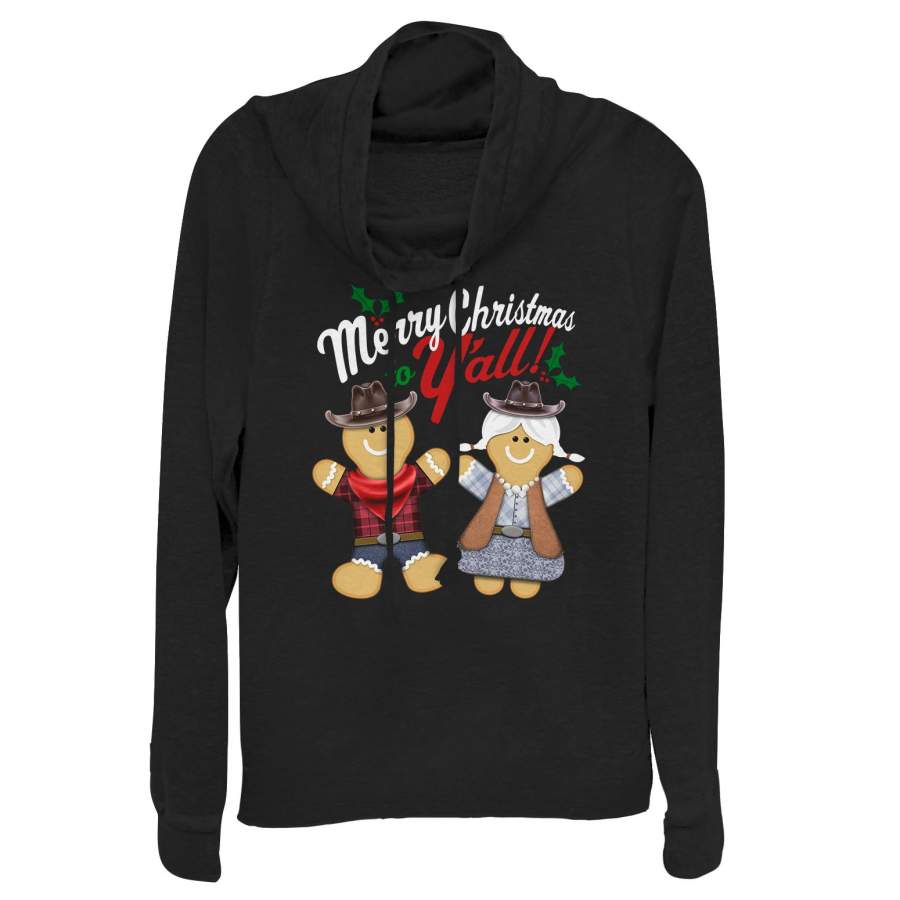 LOST GODS Junior’s Christmas Y’All Gingerbread Cowl Neck Sweatshirt