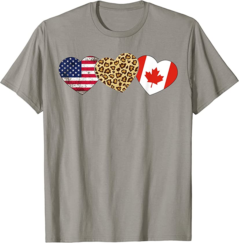 N6dA Leopard Heart American Flag Canada Day 4th Of July T-Shirt