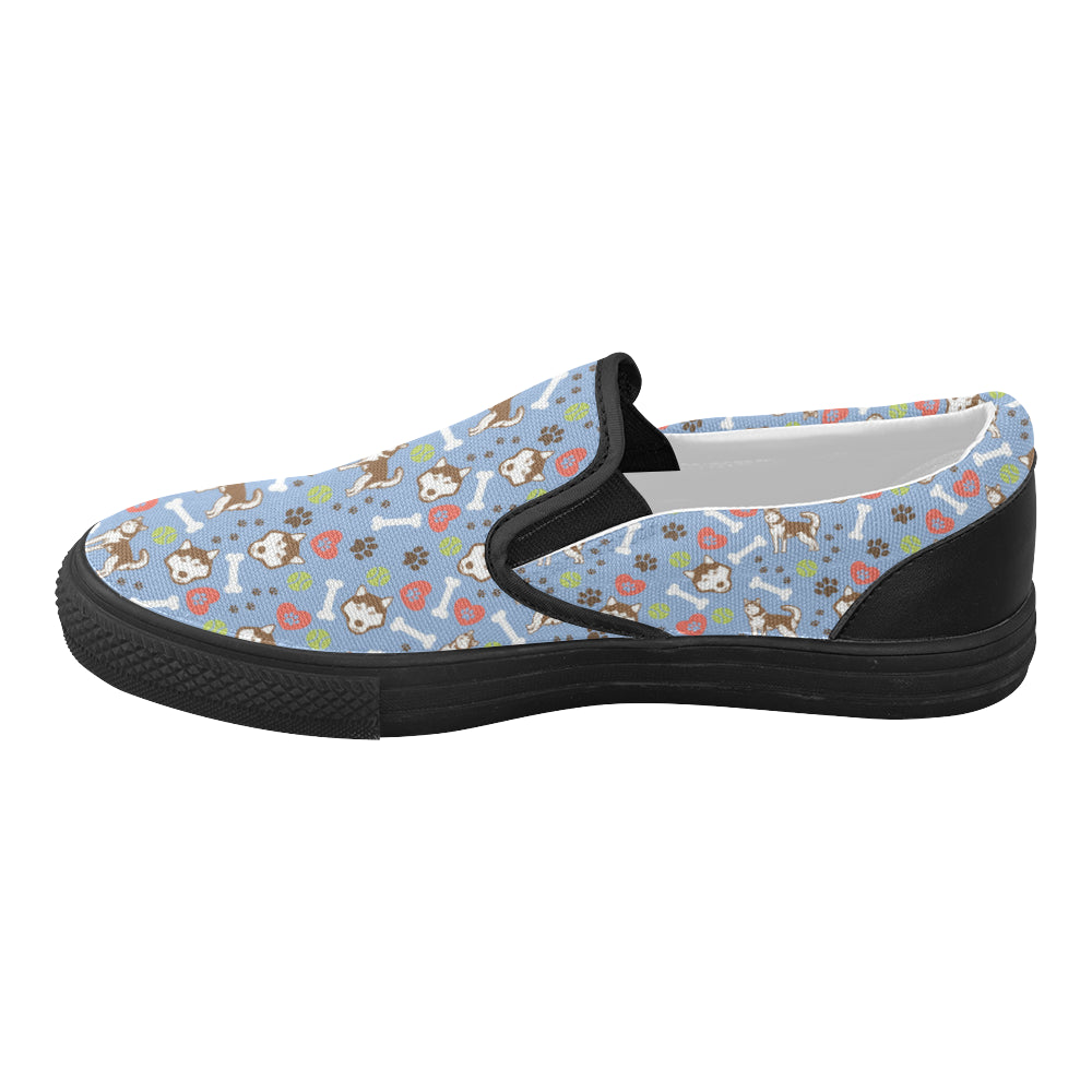 Alaskan Malamute Pattern Black Women’s Slip-on Canvas Shoes