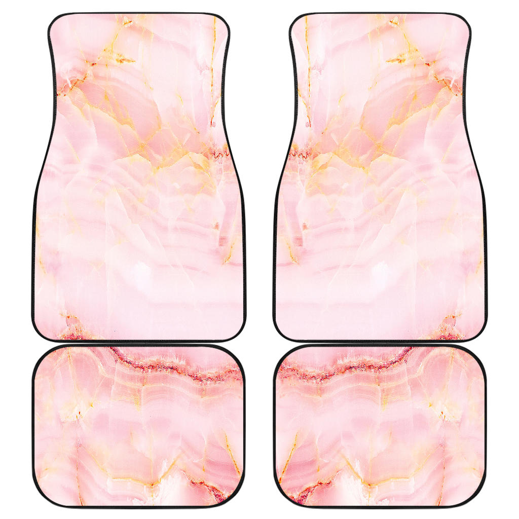 Pink Marble Print Front And Back Car Floor Mats, Front Car Mat