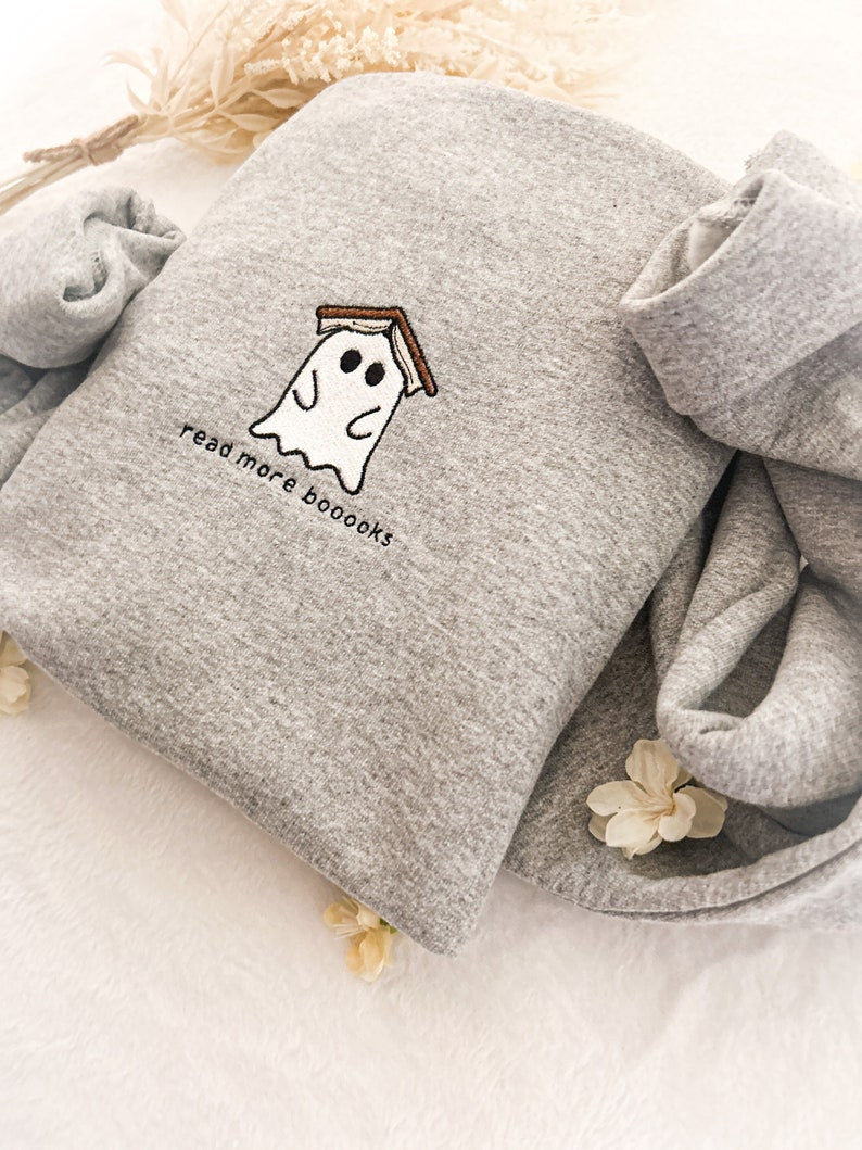 Embroidered Ghost Book Halloween Sweatshirt Crewneck Sweatshirt All Over Print Sweatshirt For Women Sweatshirt For Men Sws2484