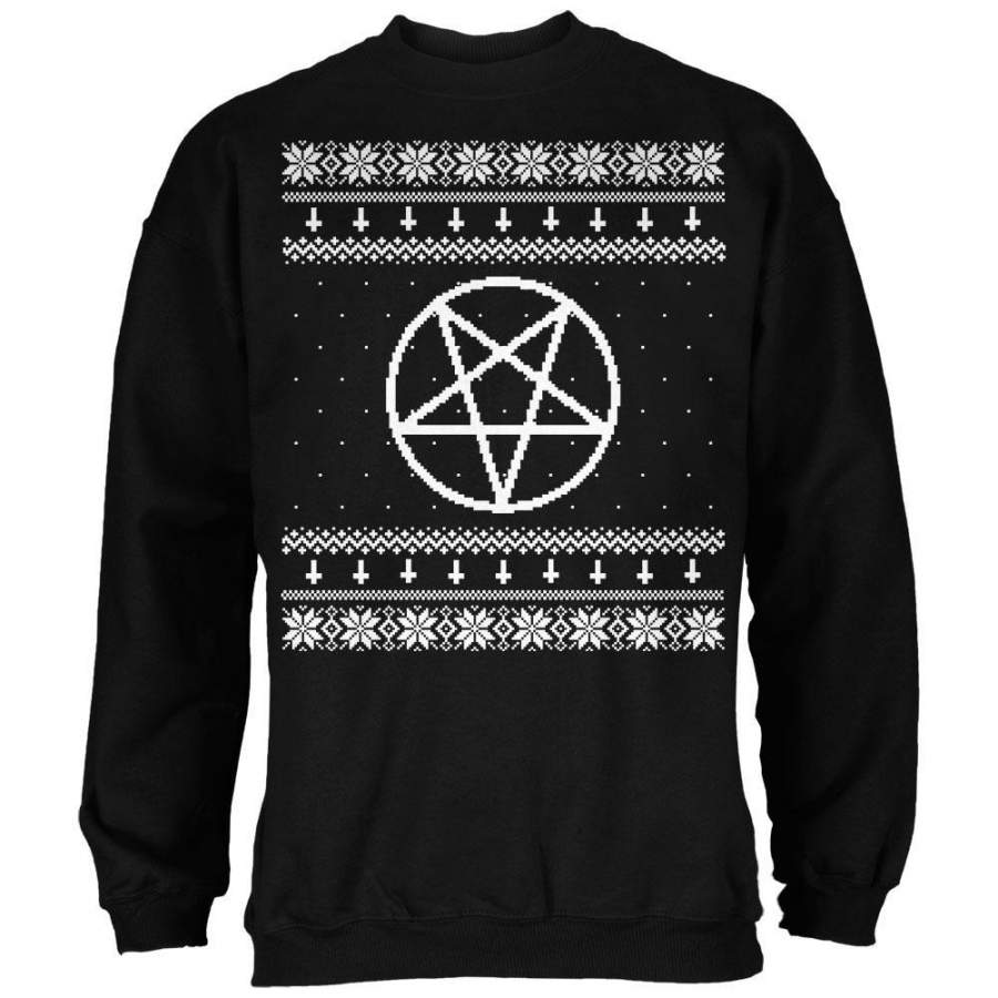 White Satanic Pentagram Ugly Christmas Sweater Black Adult Sweatshirt