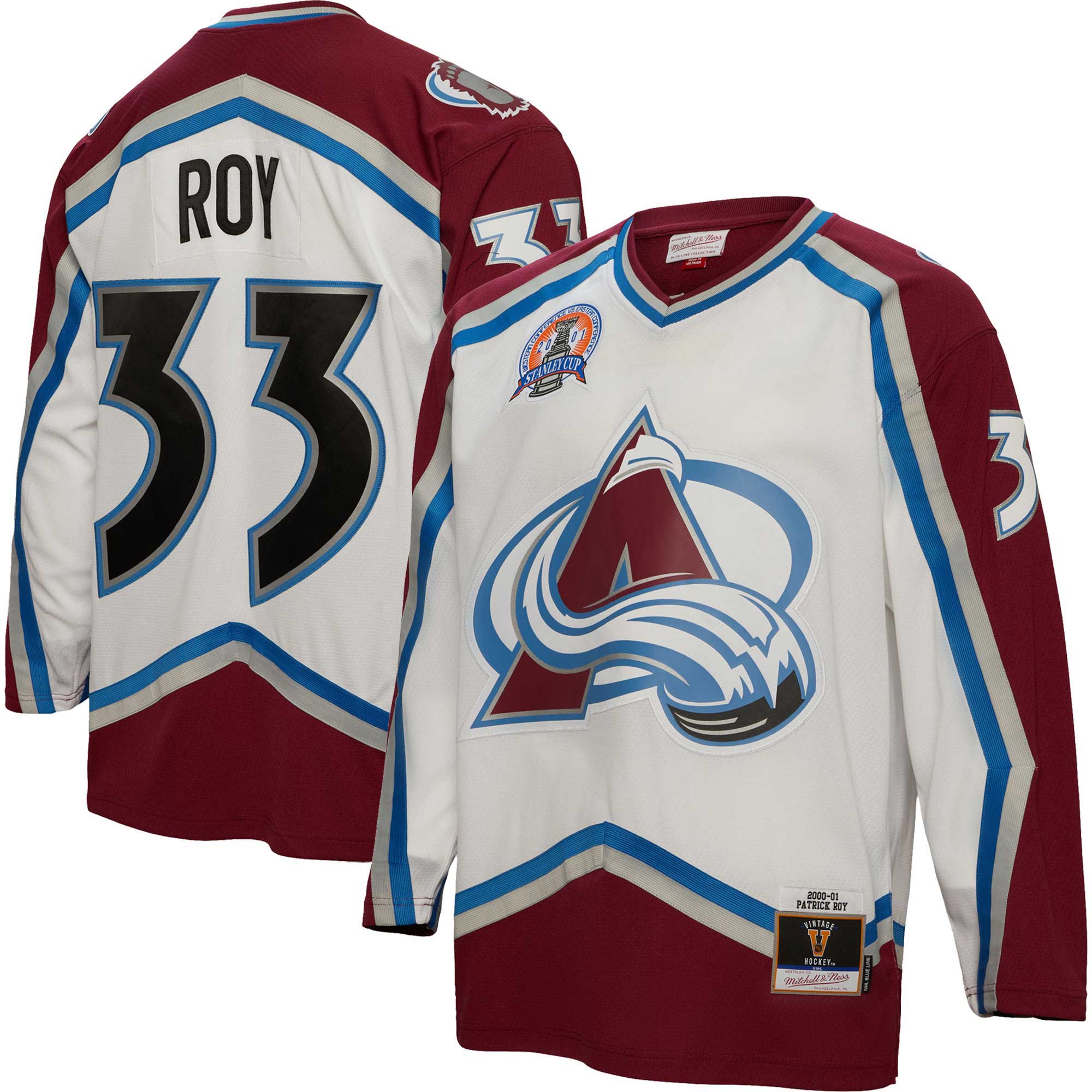 Patrick Roy Colorado Avalanche Mitchell & Ness 2000/01 Blue Line Player Jersey – White