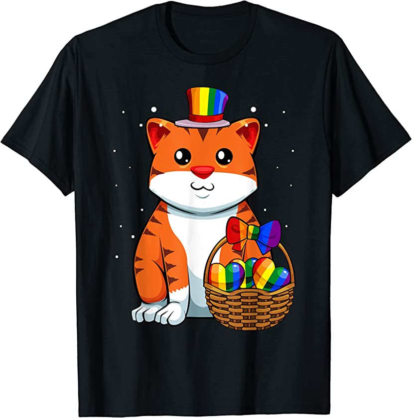 Easter Egg Cat LGBT-Q Cute Kitten Gay Pride Rainbow Flag T-Shirt