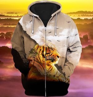 Alone Tiger Moutain Scene 3D Full Print Zipper Hoodie