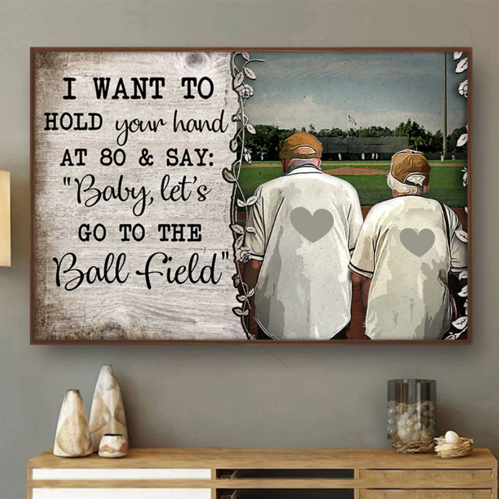 Baseball Old Couple Hold Your Hand Landscape Poster & Canvas Home Decor Wall Art Visual Art