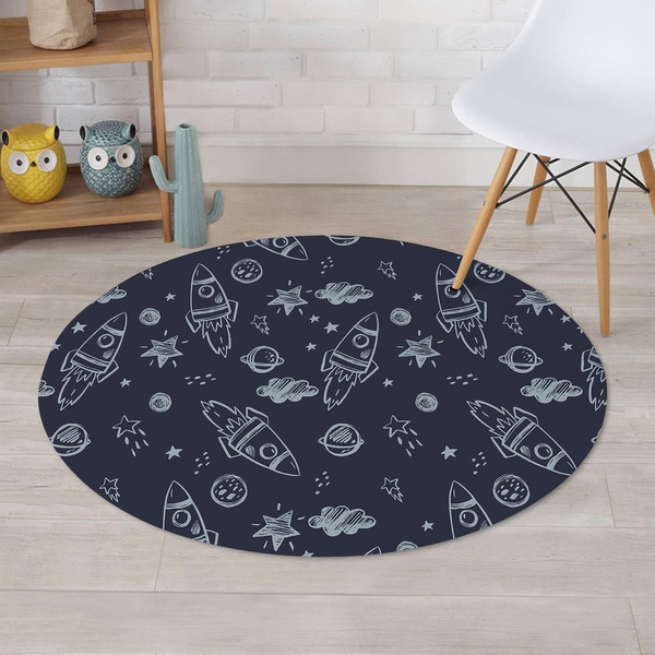 Cartoon Galaxy Space Round Rug