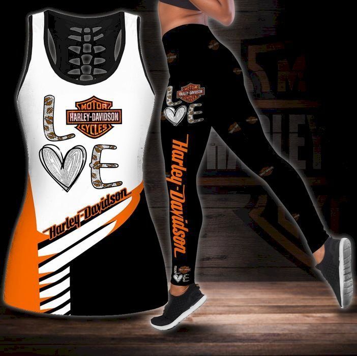 Womens Motor Style Harley Davidson Tank Top And Leggings Set For Yoga