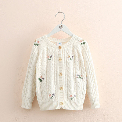 2022 Autumn Spring 3-8 10 12 Years Child Baby Flower Embroidery Knitted Long Sleeve Cardigan Sweaters Jacket Toddler Kids Girls alx