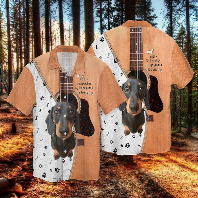 Easily Distracted By Dachshund And Guitar Full Print Hawaii Shirt Ha72693