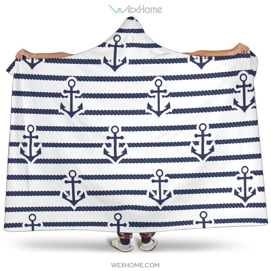 Anchor Rope Nautical  Pattern Hooded Blanket