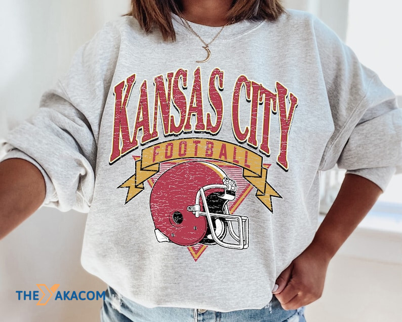 Kansas City Football Helmet Retro Distressed Super Bowl Lvii Kc American Football Red Kingdom Sweatshirt Long Sleeve Crewneck Casual Pullover Top