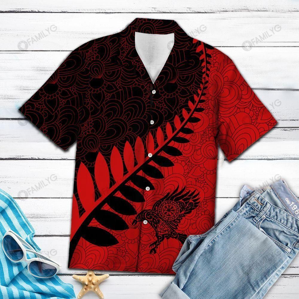 Viking Shirts – Raven Viking Leaf Red And Black Pattern Amazing Design – Viking Hawaiian Shirt Summer Hawaiian For Men, Women, Couple