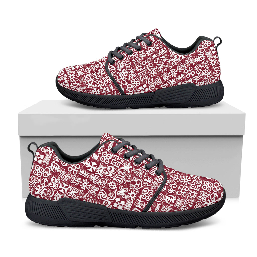 Red African Adinkra Tribe Symbols Black Athletic Shoes