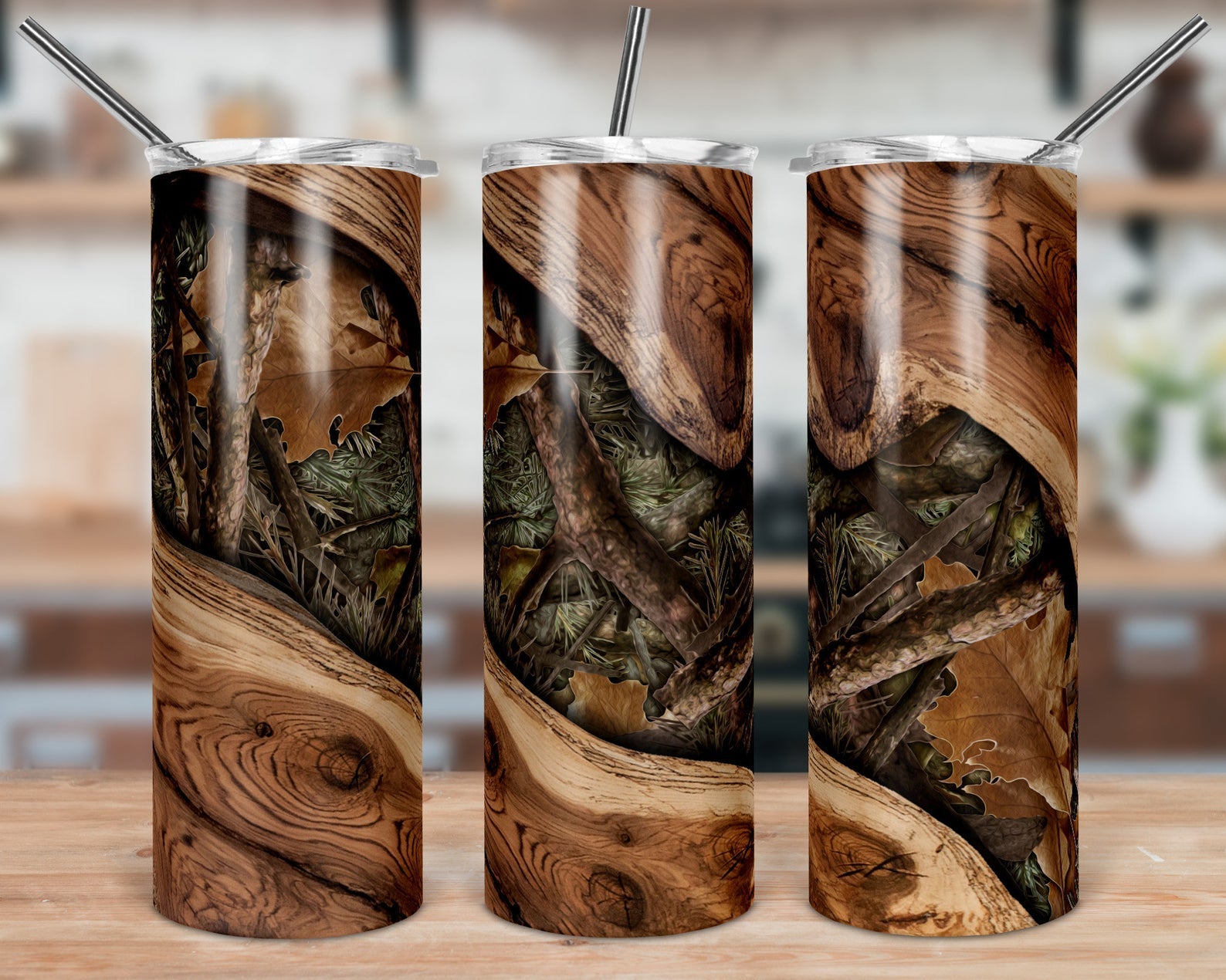 Wooden Camo Live Edge Wood 20Oz Skinny Tumbler