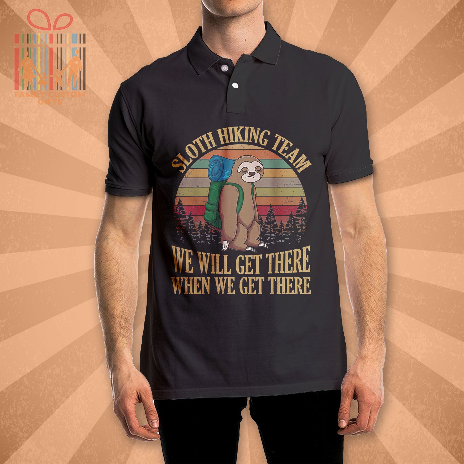 Sloth Hiking Team We Will Get There When We Get There Polo Shirts For Men Women