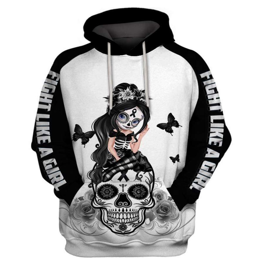 Black Melanoma Skin Cancer Sugar Skull Girl Awareness Hoodie