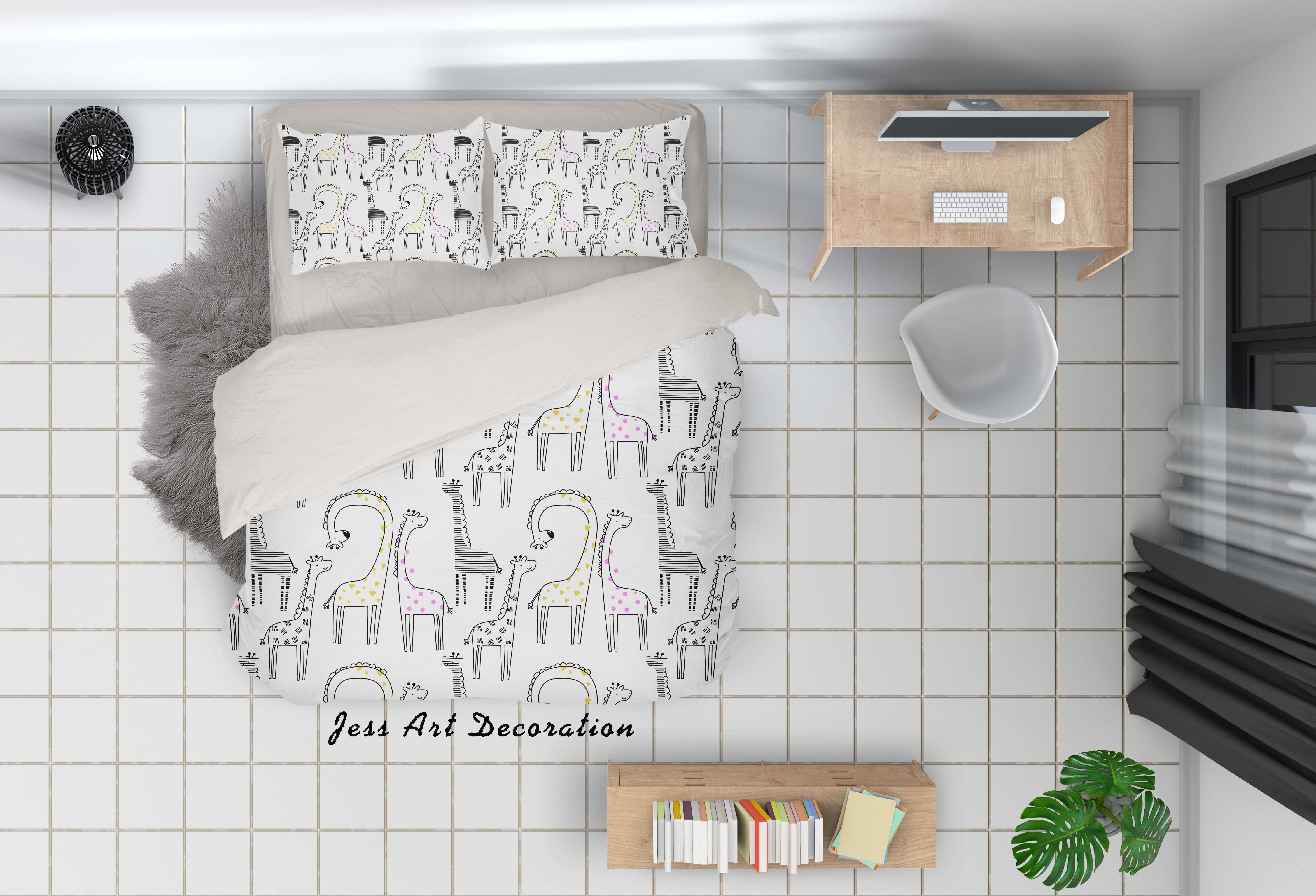 3D Hand Drawing Animals Simple Line Giraff Quilt Cover Set Bedding Set Pillowcasesn 49